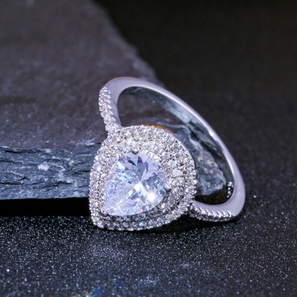 925 Silver Heart Shaped White Sapphire Ring New - Picture 1 of 5